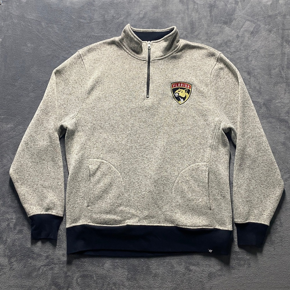 Florida Panthers NHL Mens XXL Quarter Zip Fleece Pullover‎ 47 Brand Gray Hockey